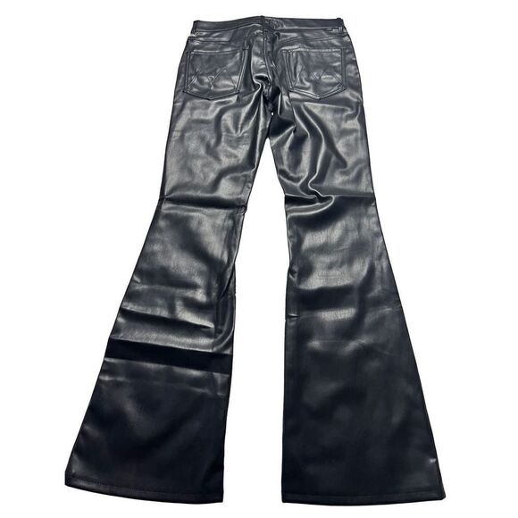 Mother Women's Black The Weekender Mid Rise Faux Leather Flare Pants Size 32 NWT - Picture 2 of 7